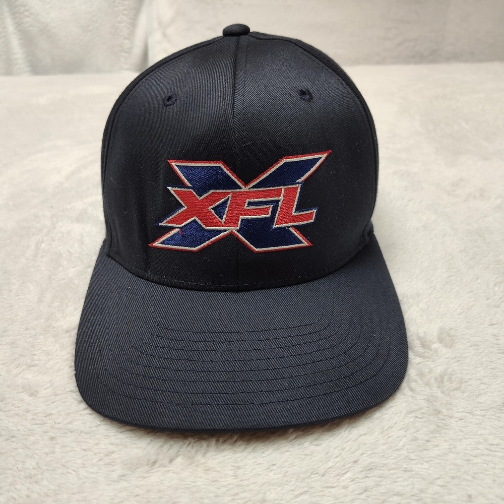 XFL‎ UNK Hat Cap Strap Back Mens L Blue Football Flexfit Yupoong Stretch